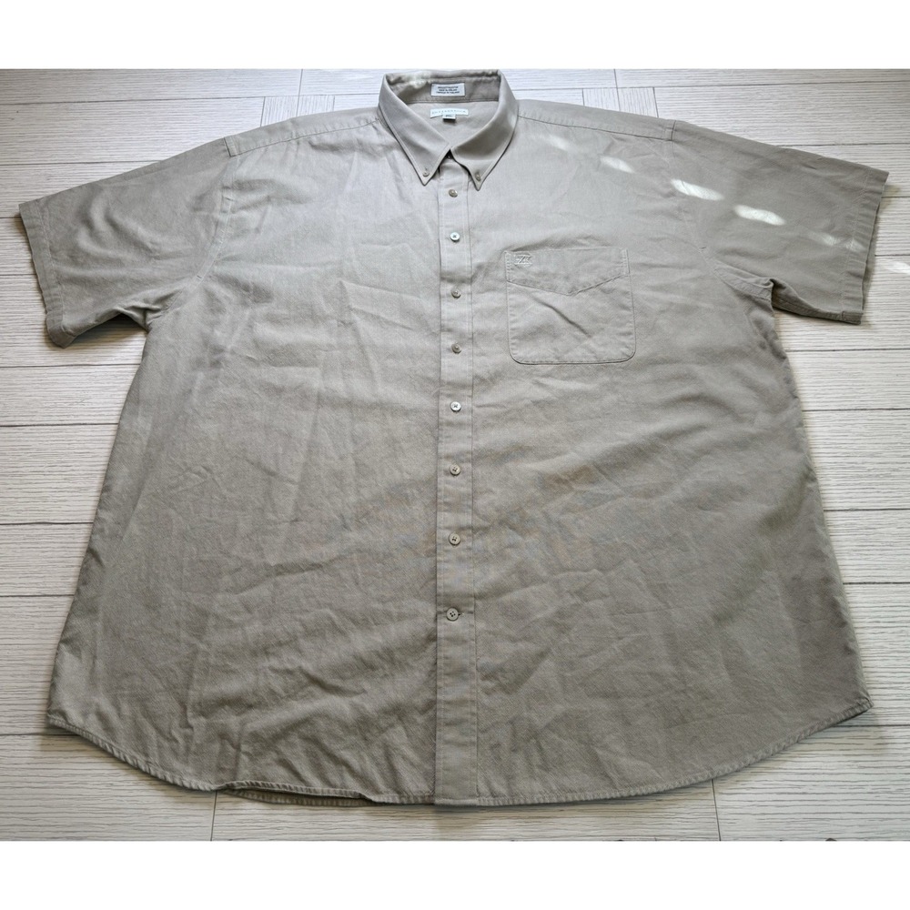 Cutter‎ & Buck Mens Button Down Shirt Beige Short Sleeve Lounge Camp Cotton 3XT